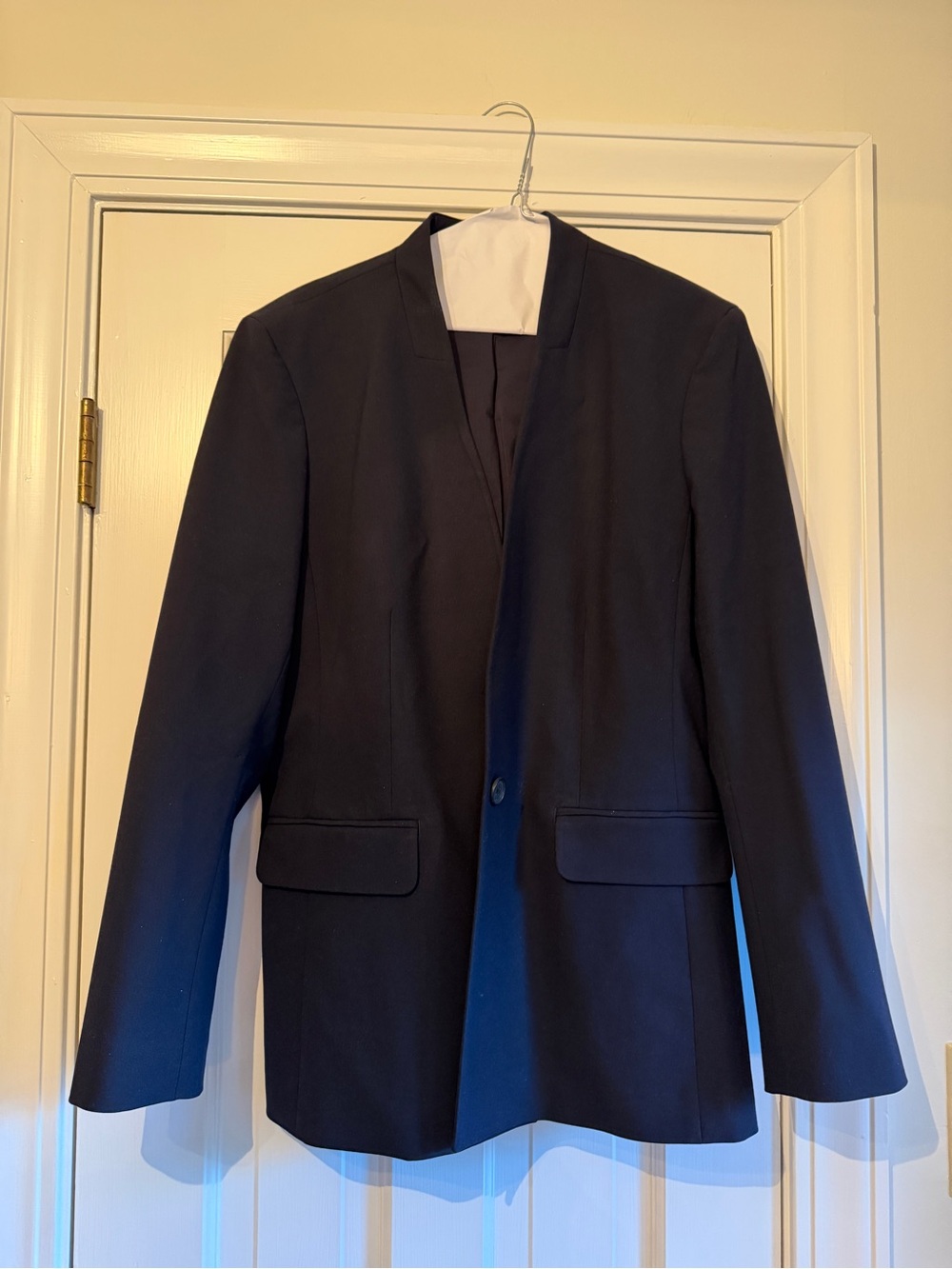 Ann Taylor Navy Single-Button Notchless Blazer